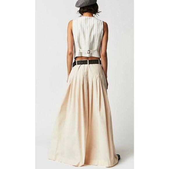Free People Cassia Pleated Wide Leg Contemporary Cream Trousers Pants Women’s 8 - Picture 2 of 14